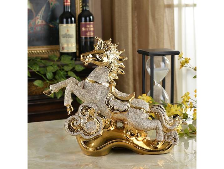 Ornements de cheval plaqués or Tengda, artisanat en céramique moderne haut de gamme, douzaine de mouches jaunes, décorations pour la maison, cadeaux de pendaison de crémaillère
