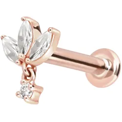 14 Karat Gold Labret mit Innengewinde MOISSANIT-BLUME + MOISSANIT