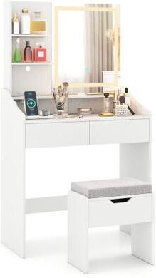Costway Vanity Desk LED Lighted Makeup Table with 3 Color Modes-White