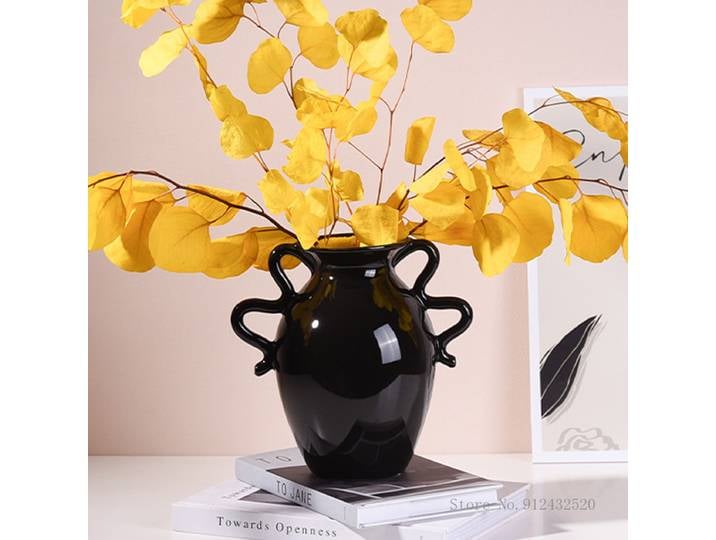 Nordique Irrégulier En Céramique Vase Creative Fleur Appareil Maison Salon Bureau Bureau Décoration Artisanat Brillant Noir Beige 1Pc
