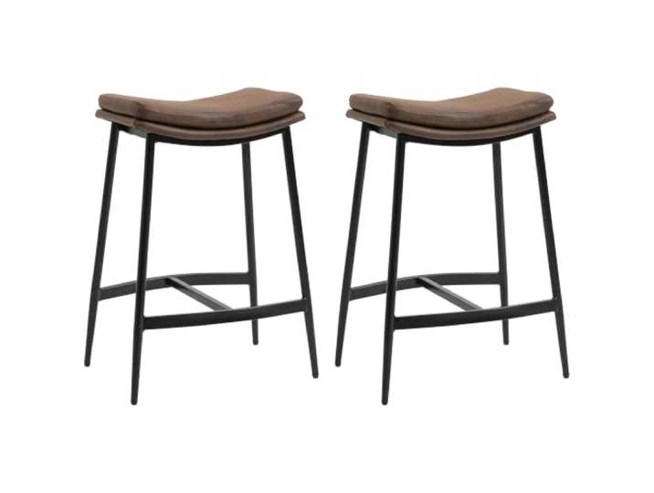 HOMCOM Barhocker mit Fußstütze Stahl 48,5x38,5x68,5 cm Braun Schwarz Set von 2 Hochstühlen, Industriestil, gebogener Sitz, Kücheninsel-Hocker