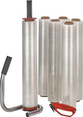 Set Stretchen, 6 Rollen Stretchfolie + 1 Handwickelgerät + 1 Folienschneider GRATIS