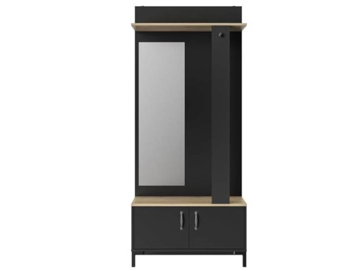 Calicosy Meuble d'entrée Noir 2 Portes et un miroir - Fabrication Française