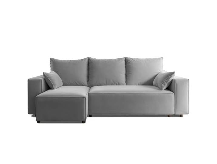 4ALL HOME Ecksofa mit Schlaffunktion Tobi 246x145 cm - Couch - Sofa mit Bettkasten - Eckcouch - L-Form - Schlaffsofa - Schlafsofa mit Bettkasten - Universal (Velo 633 Hellgrau)