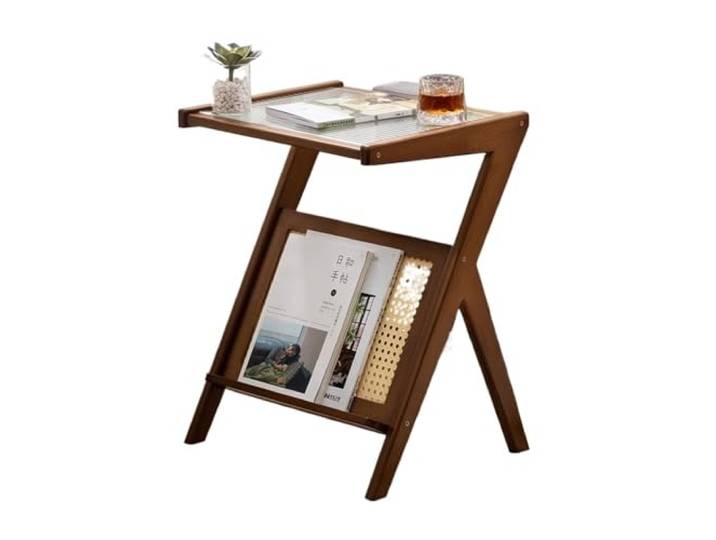 9bbhfJw4R Couchtisch im Landhausstil Kleiner Couchtisch mit Aufbewahrung, Mobile Teestation for Wohnzimmer, modernes und minimalistisches Design for Teeservice Servieren(Bruin,55cm)