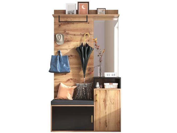 Ensemble de vestiaires - Bois et Noir - 4 patres - Miroir - Armoire chaussures