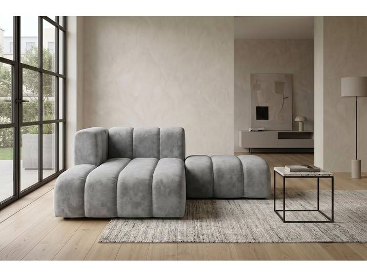 Kaiser Möbel Modulare Chaiselongue mit Hocker, Velvet-Stoff Riviera, Grau, Links, GRAND