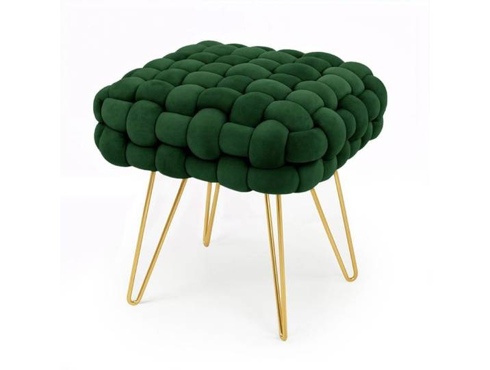 Tabouret en velours tressé rembourré 38 cm DOTTY Vert Bouteille