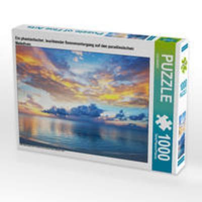 CALVENDO Puzzle Ein phantastischer, leuchtender Sonnenuntergang auf den paradiesischen Malediven. | 1000 Teile Lege-Größe 64x48cm Foto-Puzzle für glüc