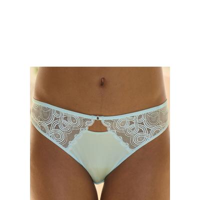 Tanga LASCANA, Damen, Gr. 36/38, blau (aquablau), Microfaser, Obermaterial: 89% Polyamid, 11% Elasthan, körpernah, Unterhosen Tanga, mit extravaganten Spitzeneinsätzen