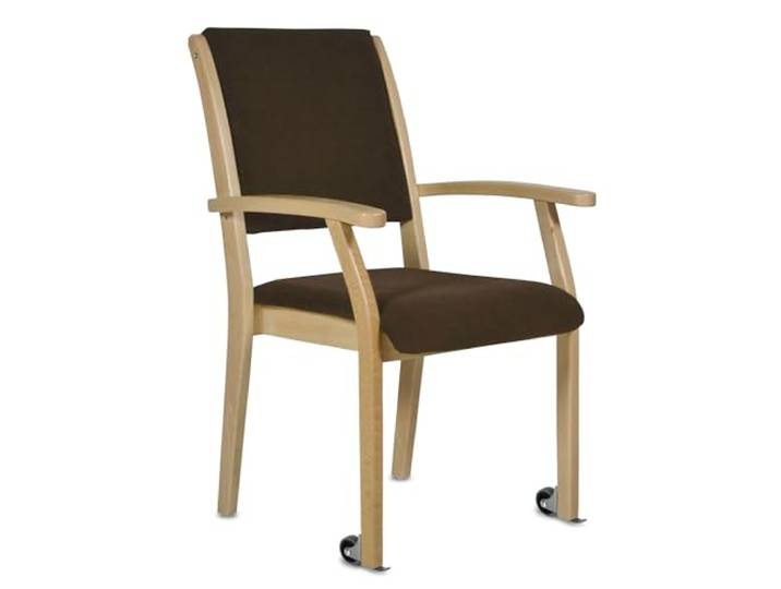 Devita Stuhl für Senioren Kerry mit Rollen Verschiedene Sitzhöhen - Holzfarbe: Buche hell - Microfaser Braun - Sitzhöhe: 43 cm
