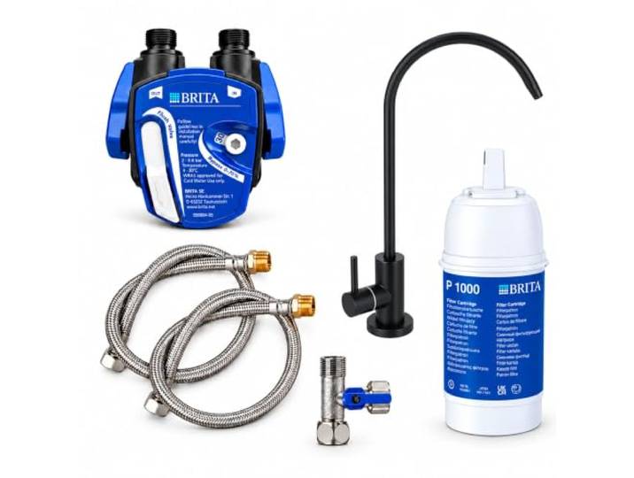 AORA Untertisch-Wasserfilter-System mit 1-Weg-Wasserhahn kompatibel mit BRITA Filter P1000 & Filterkopf reduziert Kalk & verbessert Geschmack SOFIA Edelstahl Schwarz ohne Digiflow