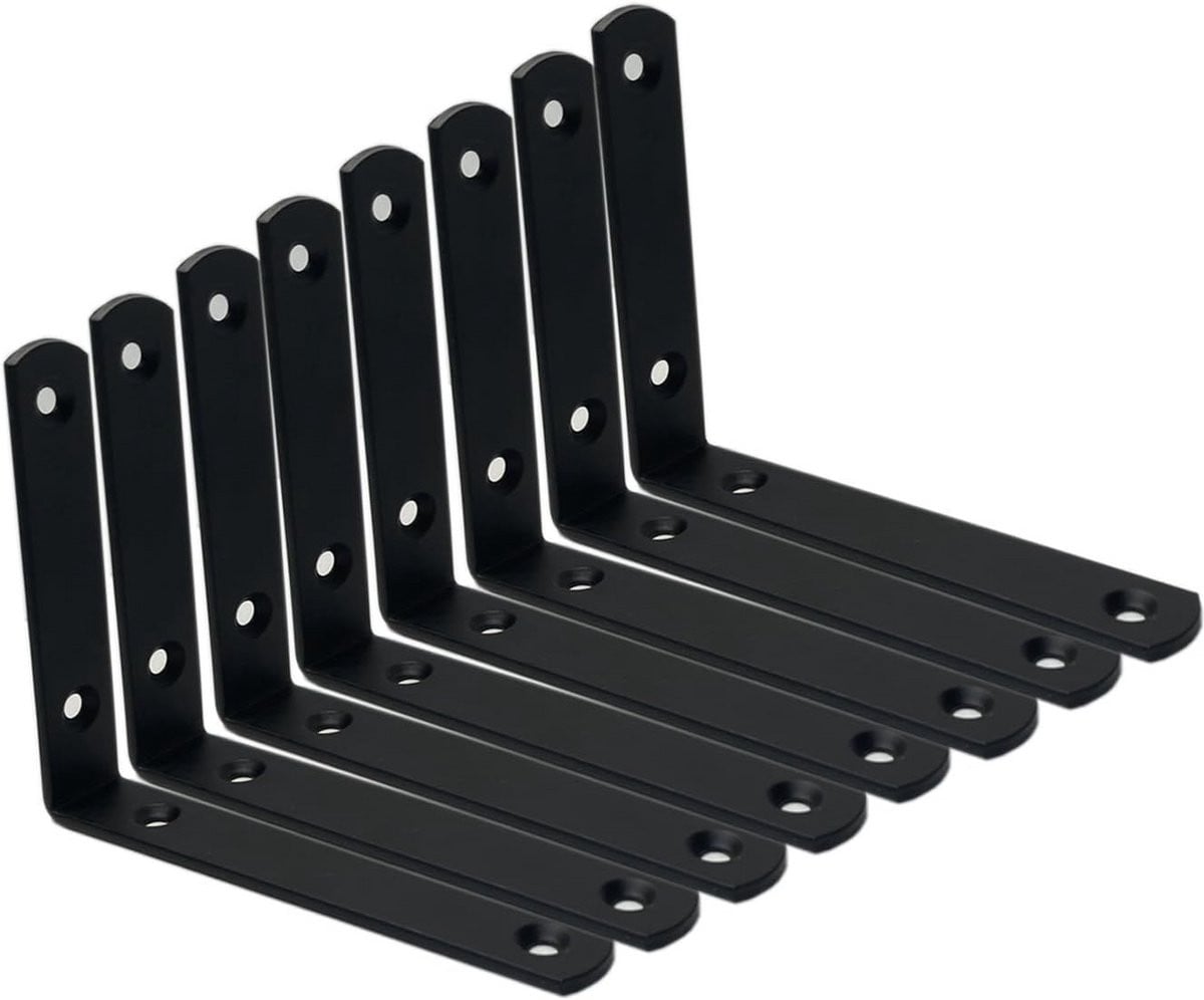 8x Zwarte Plankdragers Zware Metalen Zwevende Plankbeugels voor Muurmontage
