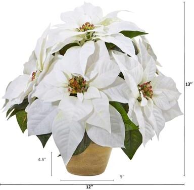 Nearly Natrual Poinsettia Artificial Arrangement in Ceramic Vase