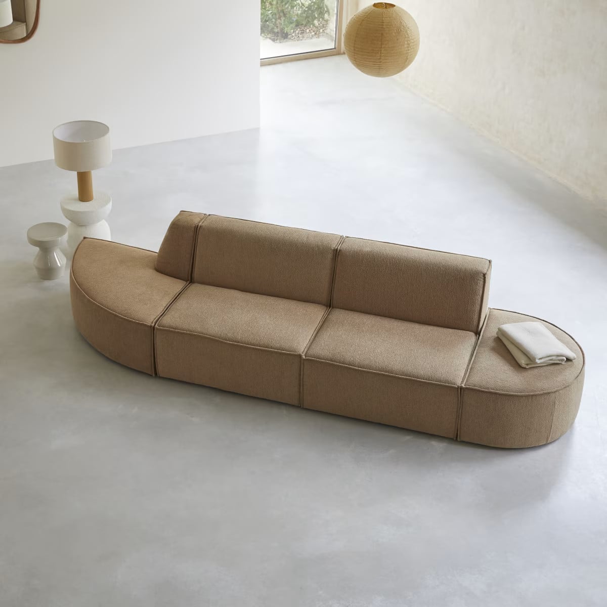 Tikamoon Dario Modulaire L-vormige Bank in Bruin en Beige Textiel
