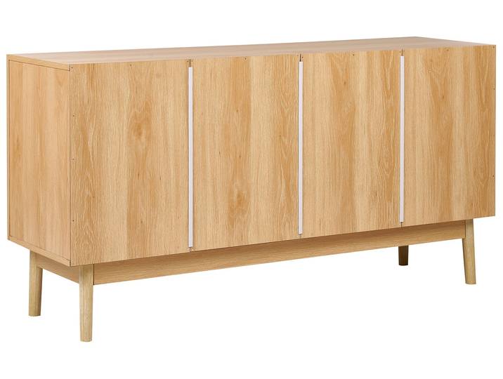 BELIANI Sideboard mit 3 Türen Spanplatte Kiefer helles Holz Boho-Stil