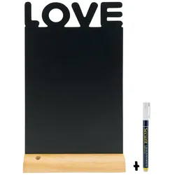 Securit® Tischtafeltafel – Silhouette "Love" – Holzsockel – Kreidemarker inklusive