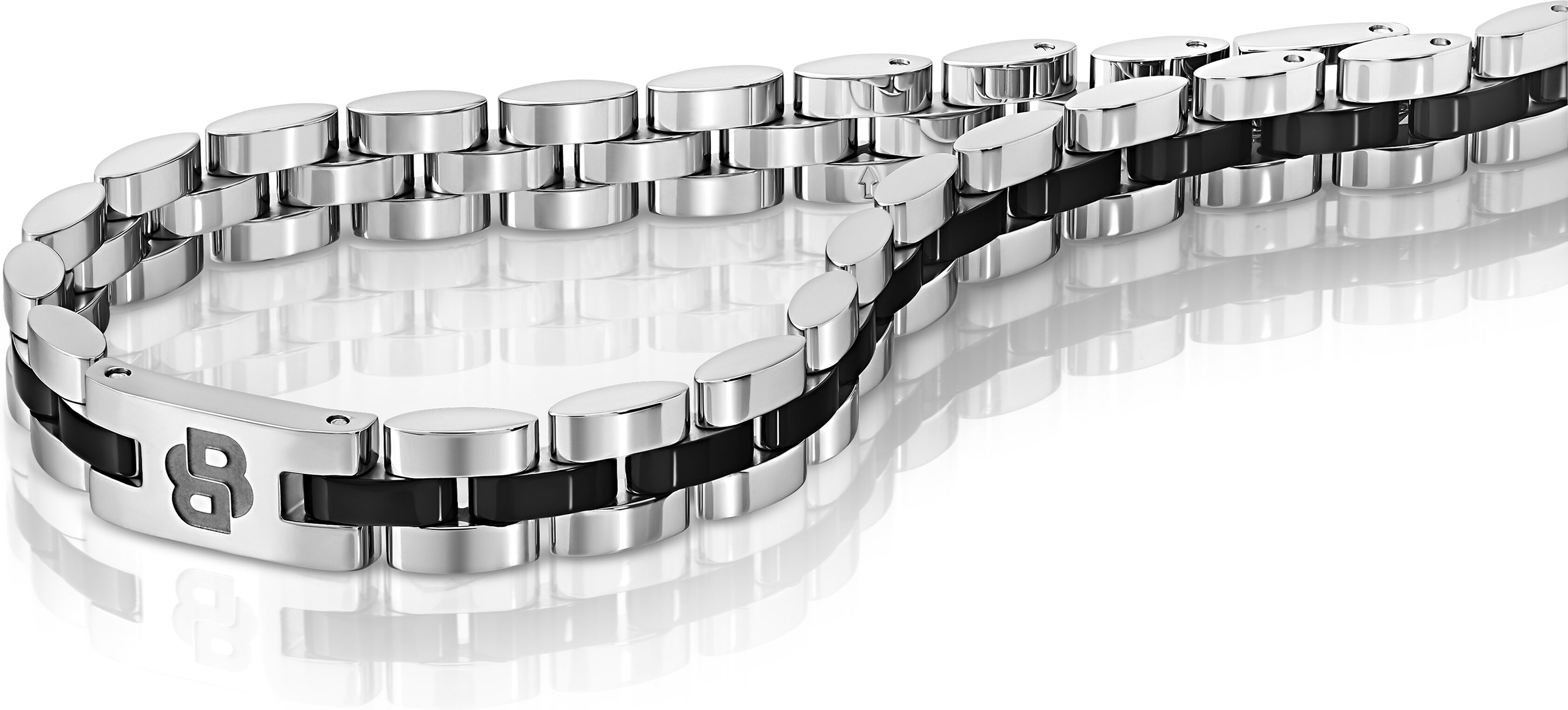Gliederarmband BOSS "ARCHER", silber (edelstahlfarben, schwarz), Armbänder, Herren, 21cm, Edelstahl, Gliederarmband, Emaille