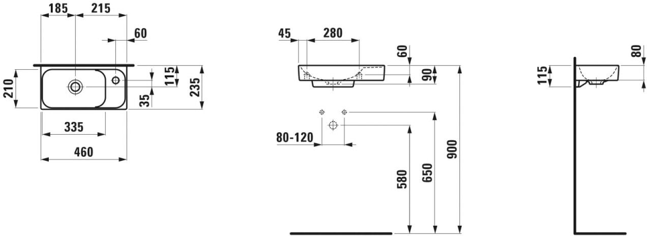 LAUFEN Handwaschbecken MEDA 235x460x115 asymetrisch H8151134001141