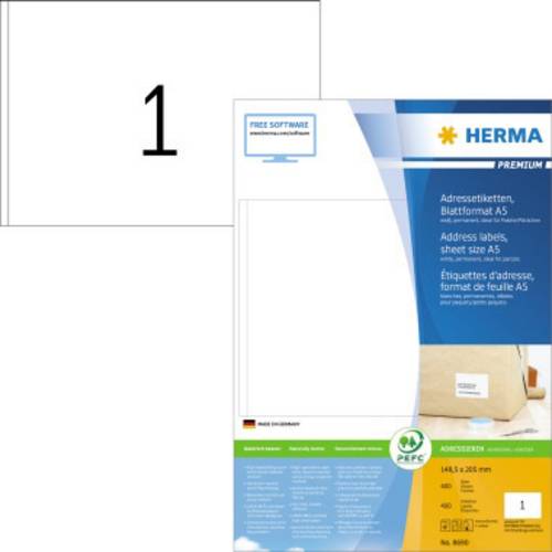 Herma 8690 Adress-Etiketten 148.5 x 205mm Papier Weiß 400 St. Tintenstrahldrucker, Laserdrucker, Farblaserdrucker, Kopierer