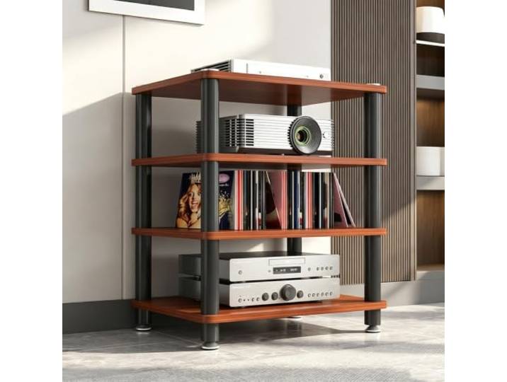 Vielseitiger AV‑Medienstand: mehrstöckiger Audio Rack für Audiogeräte Modulare Einlegeböden, höhenverstellbar, robuste Konstruktion, modernes Dekor(Teak,H 70cm/27.6in)