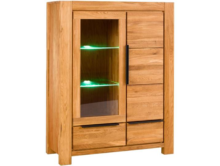 Vitrine HOME AFFAIRE, braun, B:109cm H:140cm T:45cm, FSC-zertifizierter Holzwerkstoff, Furnier, Glas, Massivholz, Schränke, Vitrine, Fächer und Schubkasten mit Selbsteinzug. Front&Deckplatte Massiv Eiche