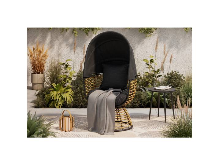 Ambia Garden Gartenmuschel, Naturfarben, Schwarz, Metall, Kunststoff, Textil, Füllung: Fleece, 73x80.5x160 cm, verstellbares Dach, Gartenmöbel, Loungemöbel, Sonneninsel