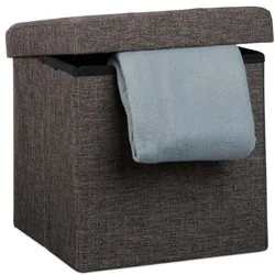 Relaxdays Faltbarer Sitzhocker mit Stauraum Leinen Braun