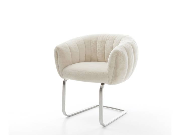 Freischwinger Jada-Flex Plüsch Creme-Weiß Freischwinger flach Edelstahl Taschenfederkern, Esszimmerstühle