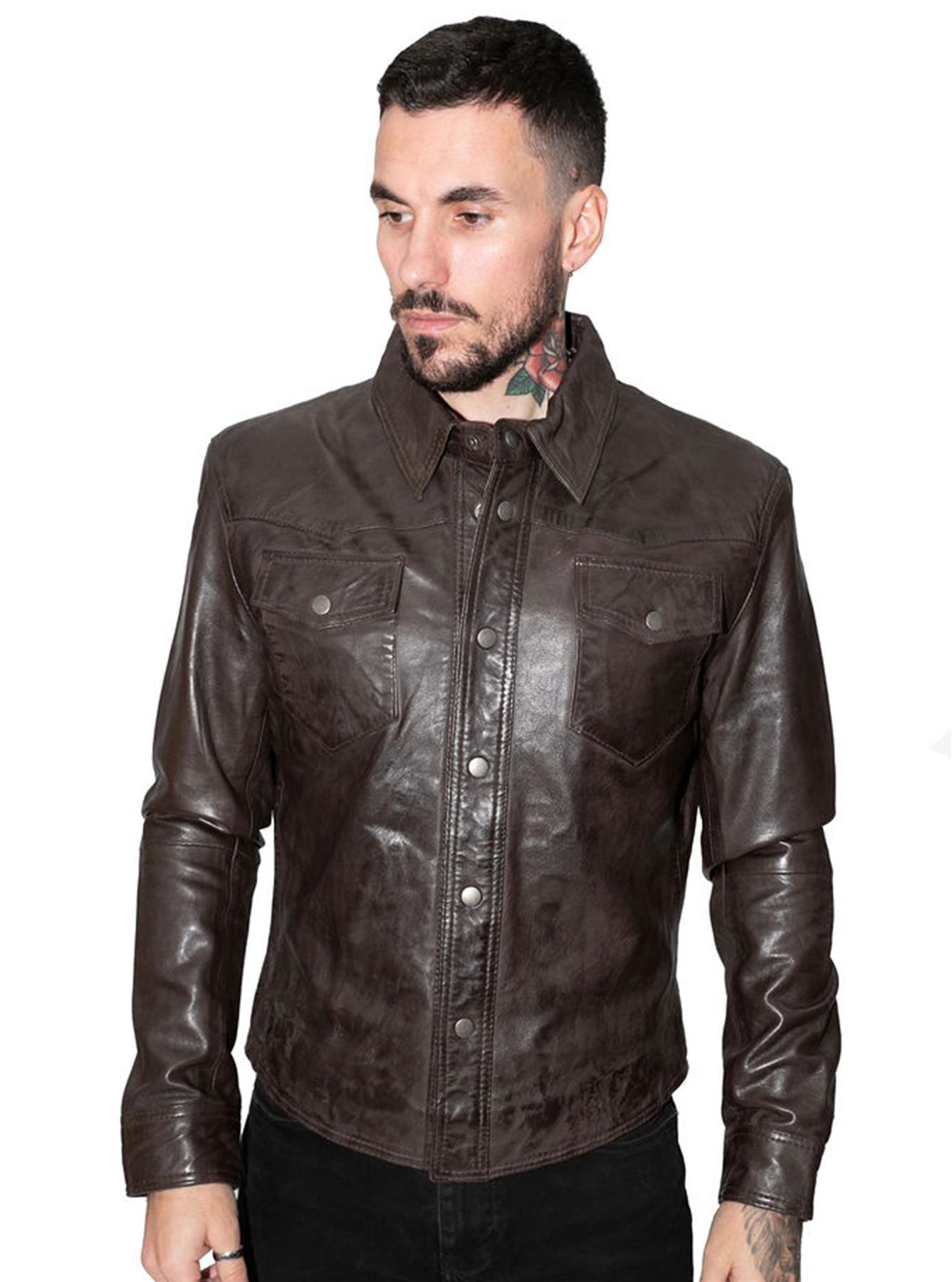 Herren Retro-Lederhemd-Jeansjacke-Peking