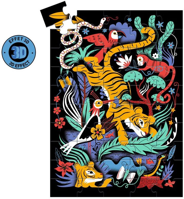 Wizzy'Puzzle 50 pcs Le saut du tigre + Lunettes 3D - Djeco