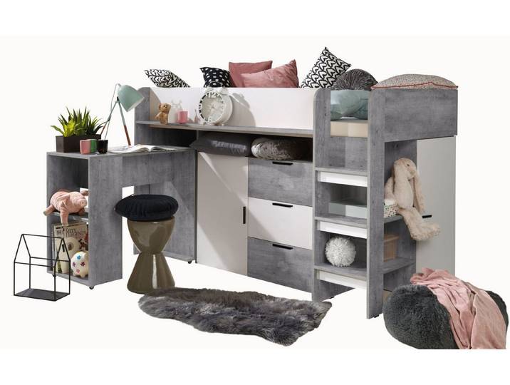 ABIKS MÖBEL Hochbett KONKRET 1 Etagenbett für Jugendliche mit Schreibtisch, Kleiderschrank