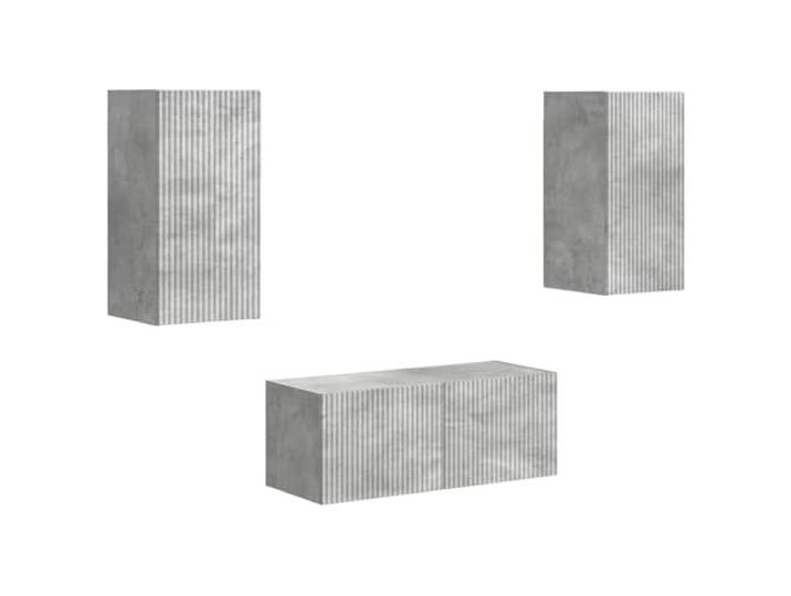 KTHLBRH TV-Möbel-Set, 6 Stück, Grau, Beton, Holz Wandmontage, 5 Einheiten, geräumig, minimalistischer Stil, Wohnzimmer, Mittelcenter