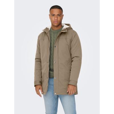 Parka ONLY & SONS "ONSALEXANDER LIFE PARKA OTW VD", Herren, Gr. XL, beige (walnut), Web, Obermaterial: 100% Polyester, unifarben, regular fit Po-bedeckend, gerader Abschluss, Jacken Parka, Polyester, regular fit