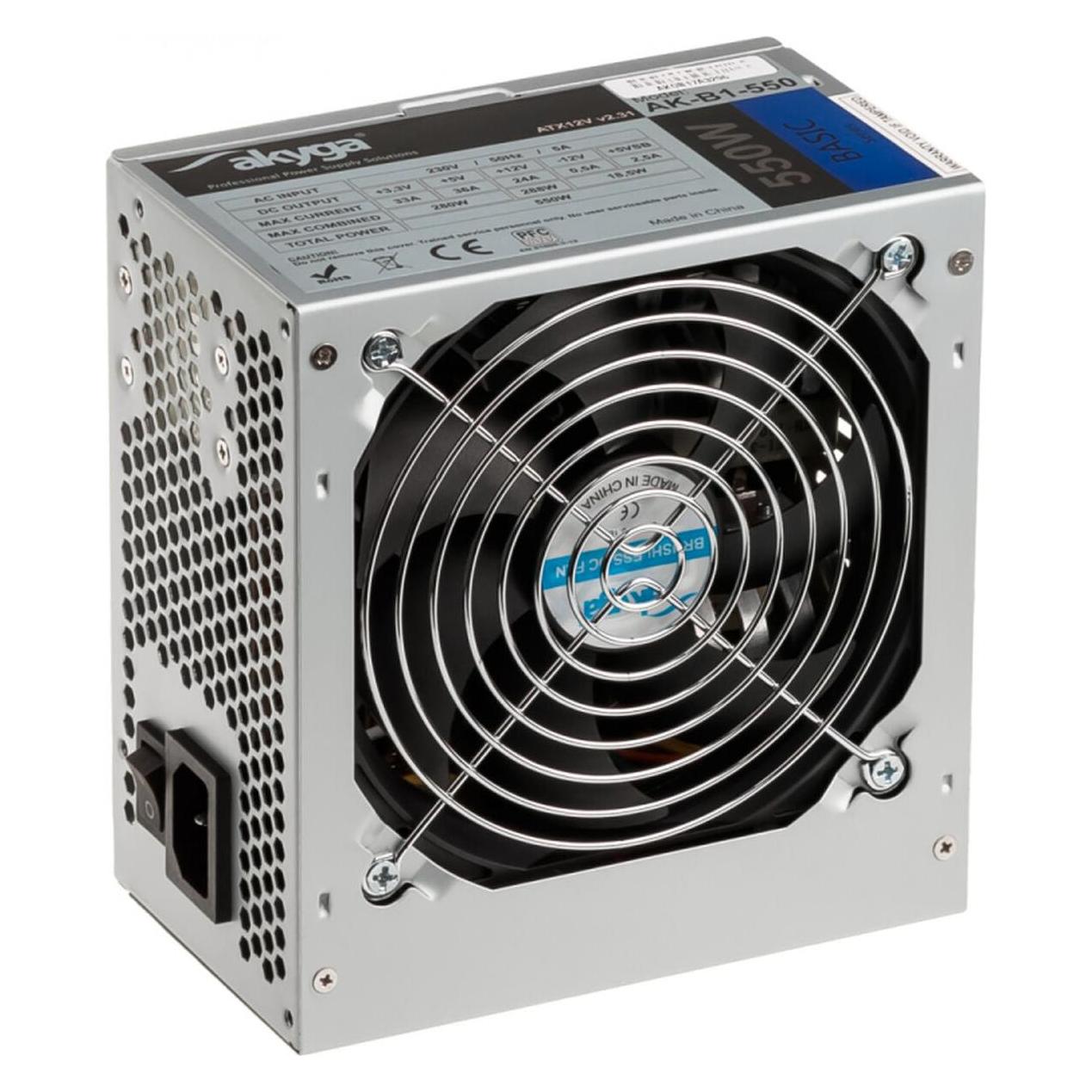 Akyga Basic ATX Power Supply 550W AK-B1-550 Fan12cm P4 3xSATA PCI-E (550 W) (AK-B1-550)