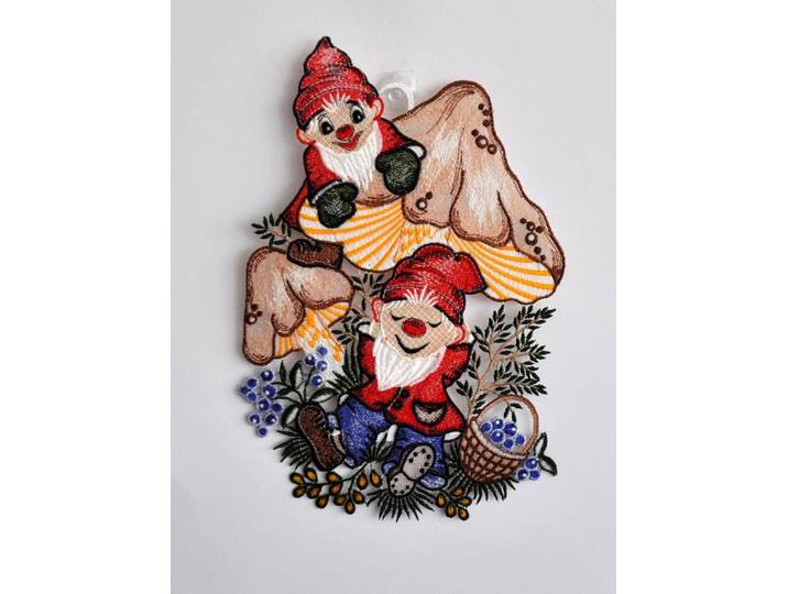 Fensterbild STICKEREIEN PLAUEN Waldwichtel , bunt, B:18cm H:27cm, Polyester, Fensterbilder, Fensterbild