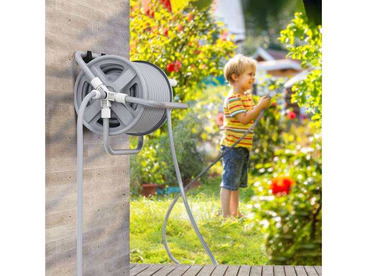 Outsunny Dévidoir Tuyau 20m Fixation Murale ou Portable