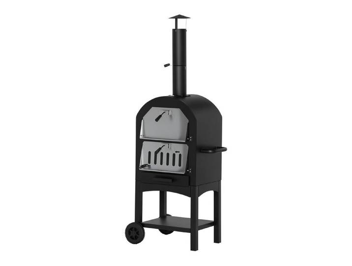 Outsunny Pizzaofen 2-In-1 Outdoor Grillofen mit Rollen mit Schutzhülle, 63 x 54 x 161 cm, Stahl