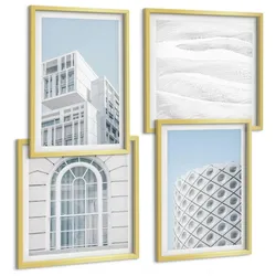 BILDER SET 4er Set - 50x50 cm & 40x60 cm Goldrahmen - Moderne Architekturgeometrie