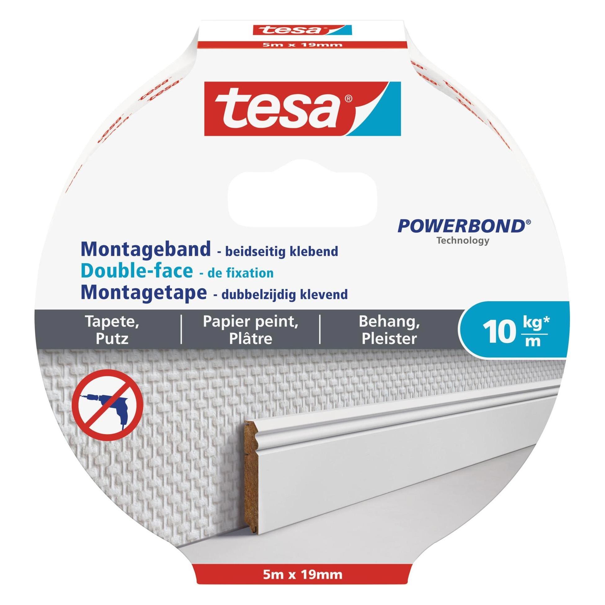 tesa Montageband für Tapete & Putz, doppelseitiges Montageklebeband (19 mm) (77743-00000-00)