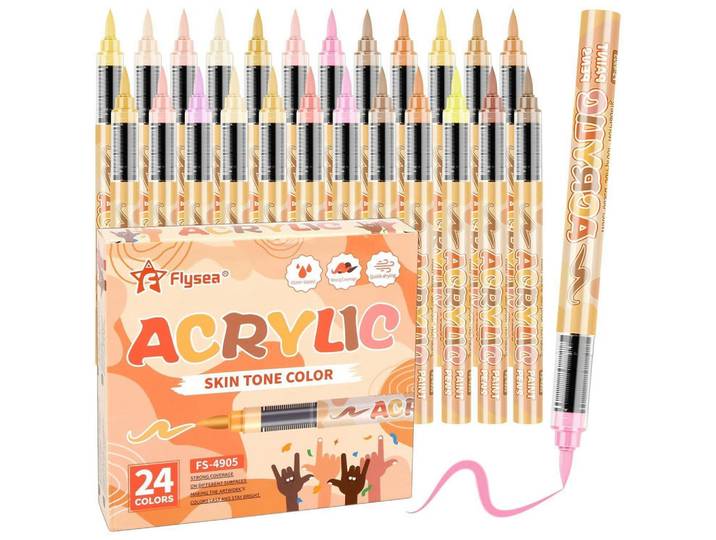 Acrylmarker Set 24-teilig Skin Tone Weiche Spitze, Mehrfarbig, Kunststoff, 14x2.5x15.2 cm, Dekoration, Malbedarf & Bastelbedarf