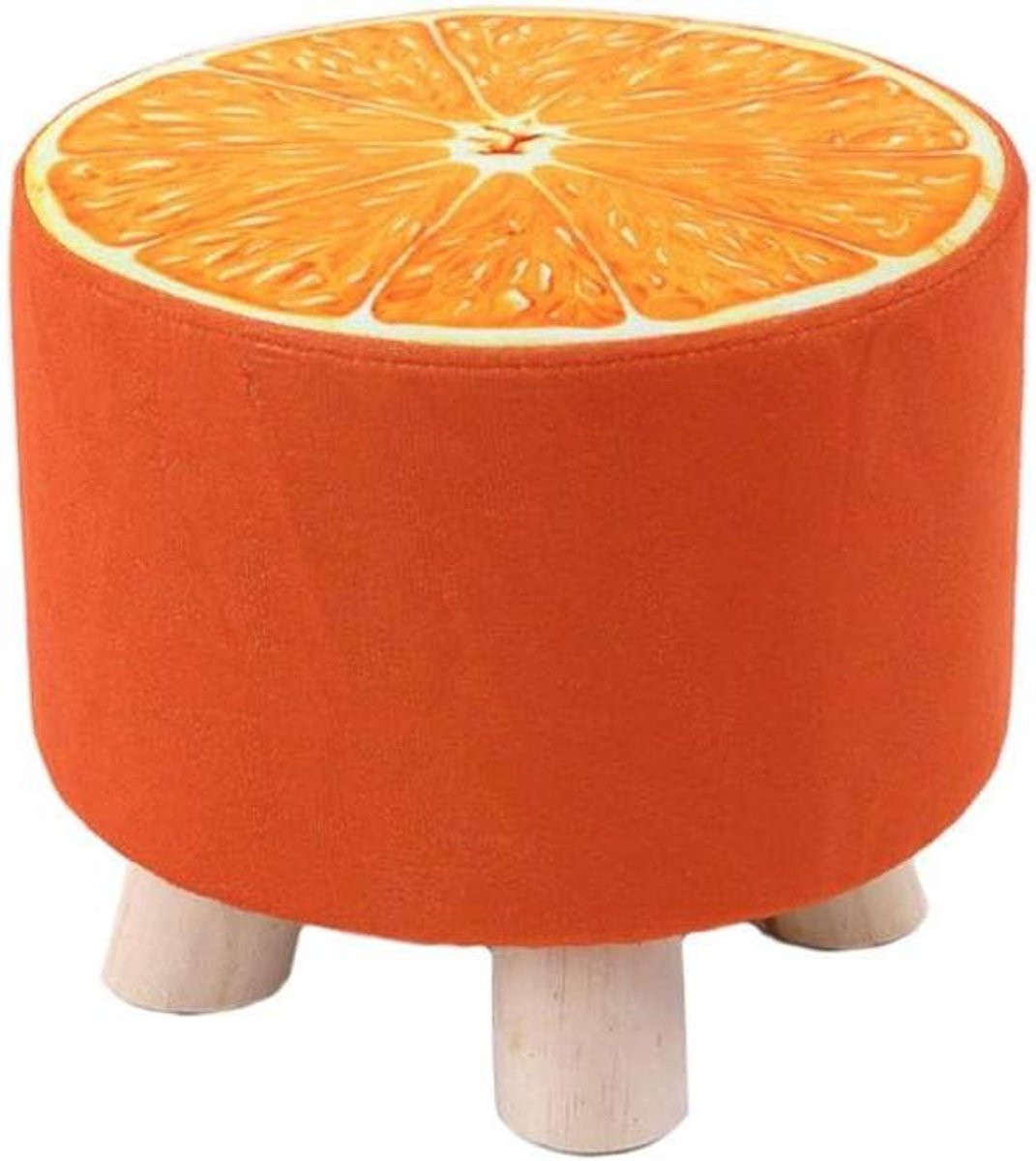 Ronde houten kruk met linnen bekleding