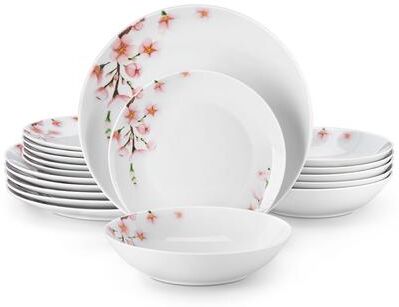 VEWEET Flower 18-Piece White Porcelain Dinnerware Set (Service for 6)