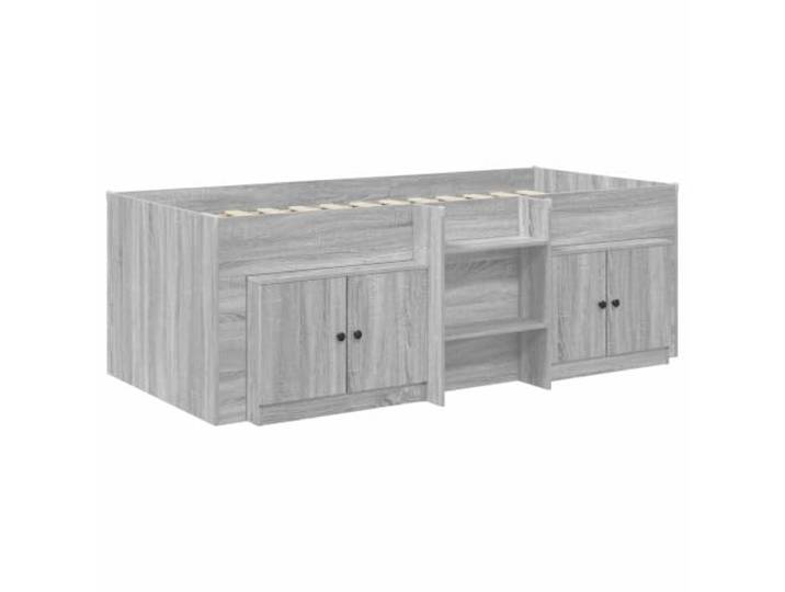KTHLBRH Bettgestell Loft mit Möbelstück, 3-teilig, Sonoma, Grau Technisches Holz, mit Leiter, platzsparendes Design, 193 x 96 x 68,5 cm