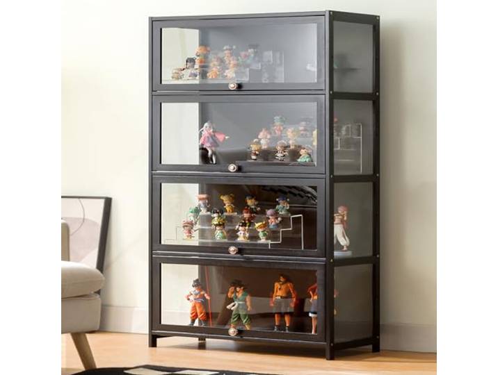 JSWHYBD Curio-vitrine Mit Acrylglastür, 1-5-stufige Vitrine, Vitrinen Aus Natürlichem Bambus Für Sammlerstücke, Aufbewahrungsschrank Mit Hoher Kapazität Und Aufklappbarer Tür, Starke Tragfähigkeit