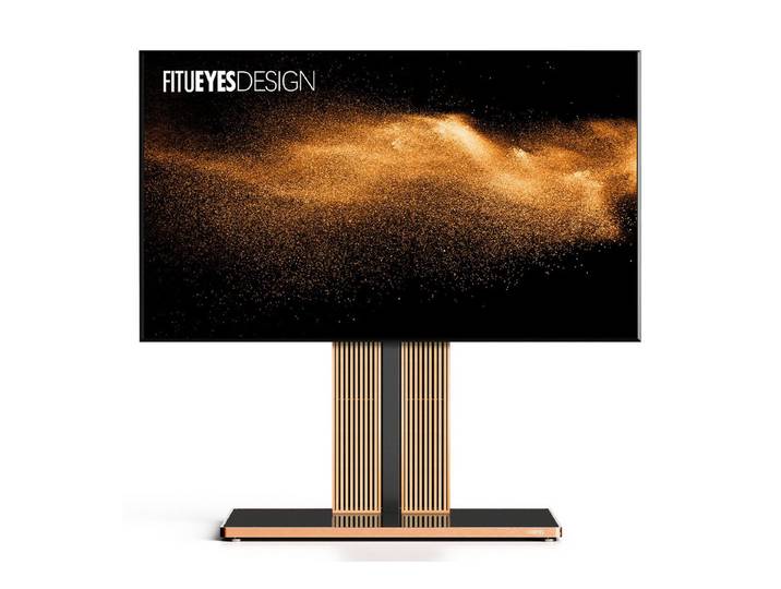 FITUEYES TV-Ständer aus Massivholz, höhenverstellbar, 75-100 Zoll, (bis 100 Zoll, mit Kabelmanagement)