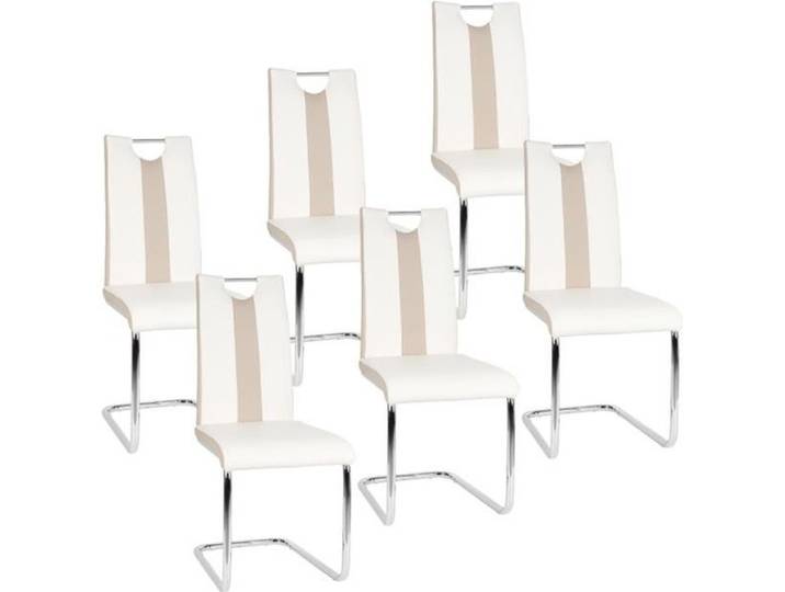Chaise à manger / Tabouret pour Salon BUL - Lot de 6 - Blanc et Beige - Contemporain Design - Métal Simili