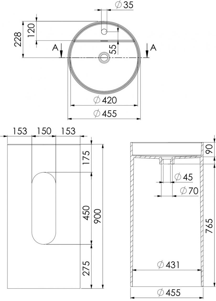 Steinberg Serie 540 Standwaschtisch Ø 45,5 cm, Badkeramik, 540 6021 52, light pearl
