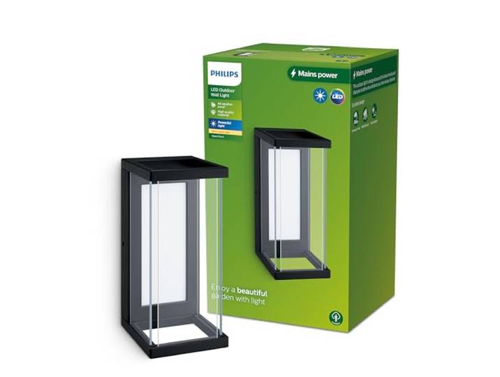 Philips Outdoor Ulyzo Wandleuchte 12W, 2700 Kelvin warmweißes Licht, IP44 wetterfest, schwarz