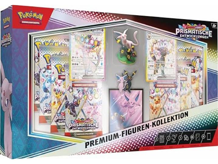 Pokémon-Sammelkartenspiel: Premium-Figuren-Kollektion Karmesin & Purpur – Prismatische Entwicklungen (2 geprägte holografische Promokarten, 11 Boosterpacks & mehr)